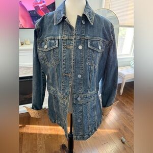 Eddie Bauer Blue Denim Jacket with Brown Accents